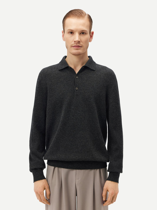 Men's Cashmere Polo Neck Sweater Charcoal - Gobi Cashmere
