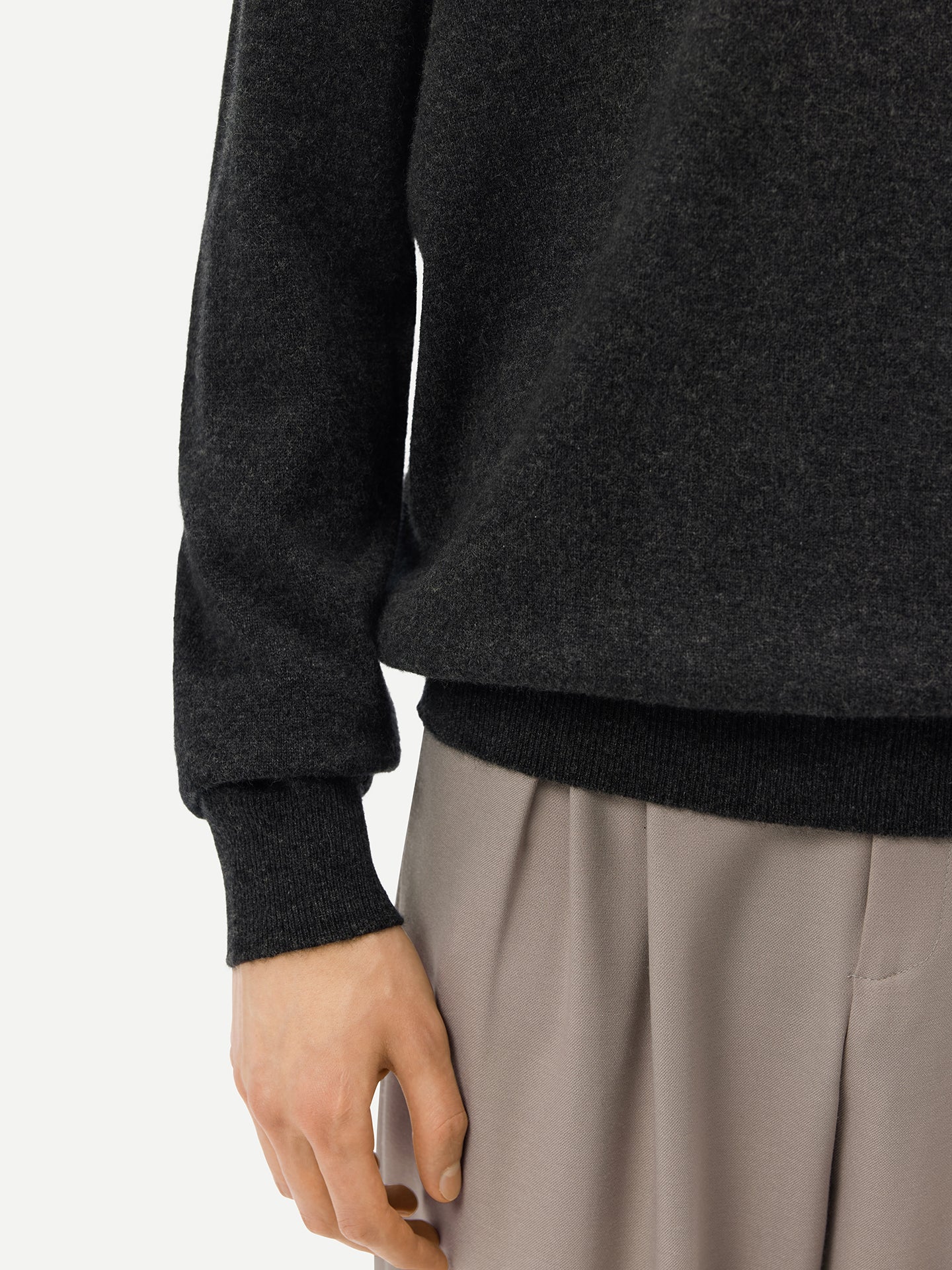 Men's Cashmere Polo Neck Sweater Charcoal - Gobi Cashmere