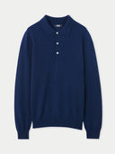 Navy blue sweater with button details on a light gray background. #color_navy-blue