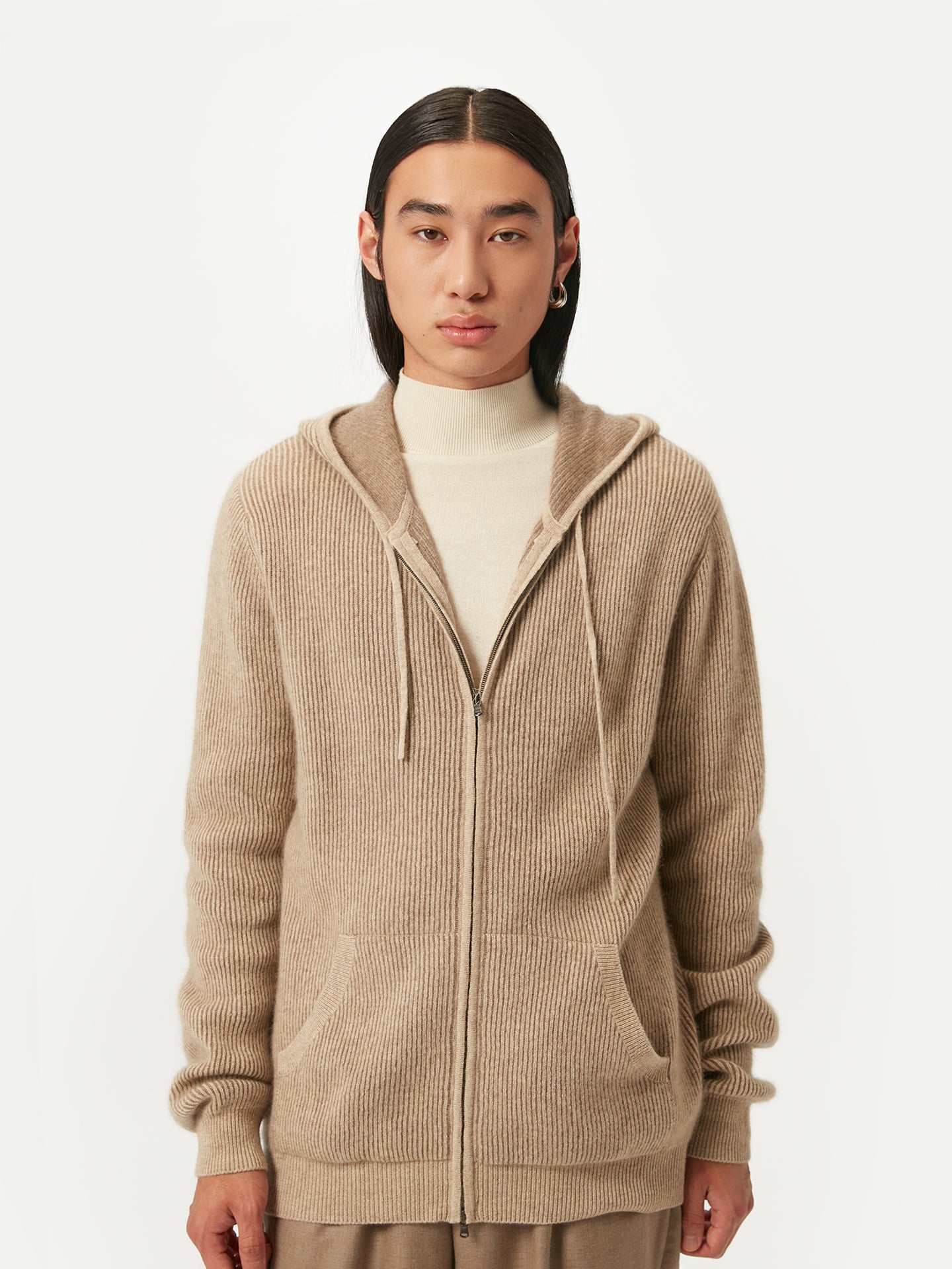 Men's Cashmere Zip-Up Hoodie - Organic Cashmere  Warm Grey - Gobi Cashmere