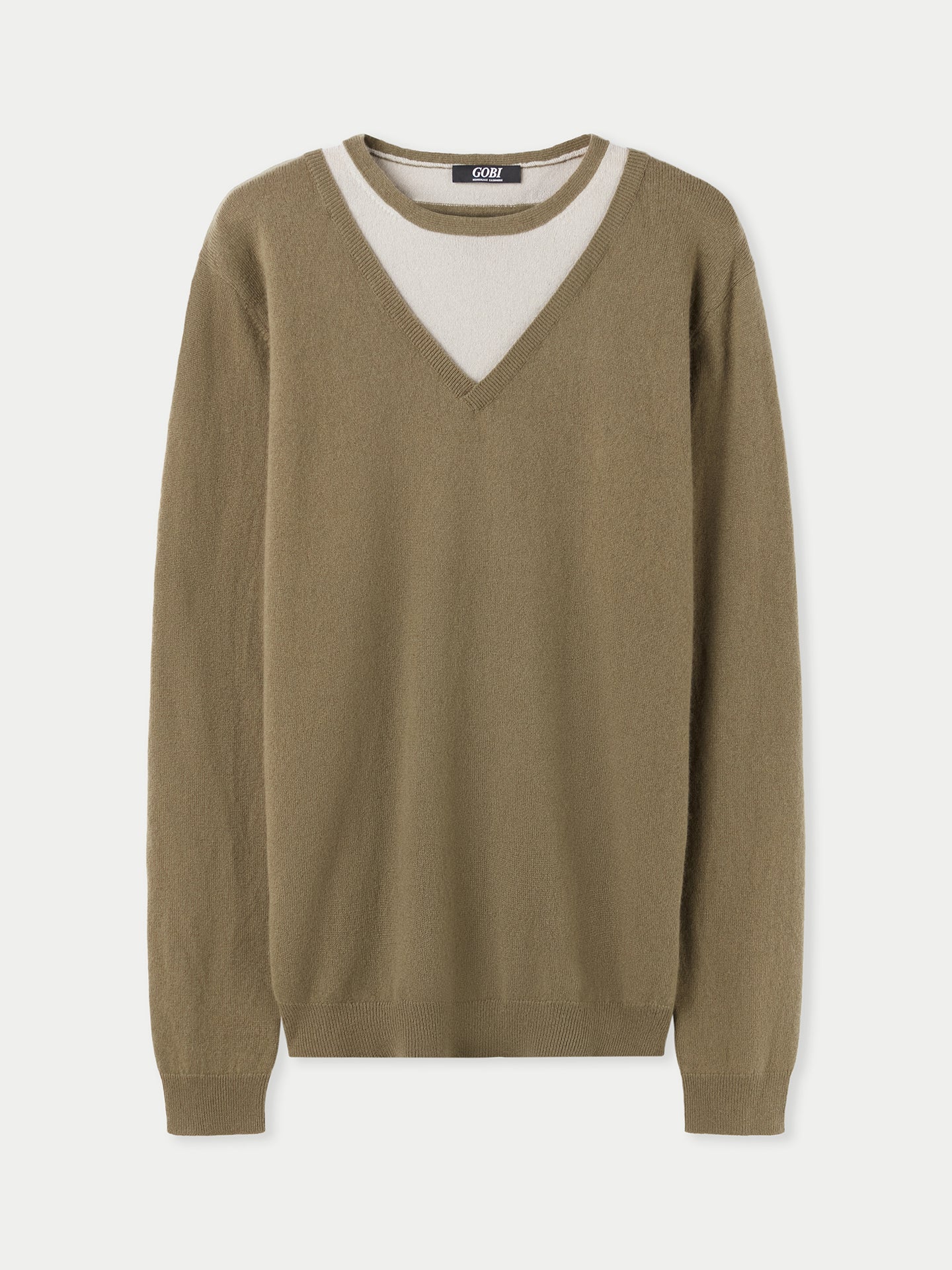 Men's Cashmere Combo-Collar Sweater Burnt Olive - Gobi Cashmere