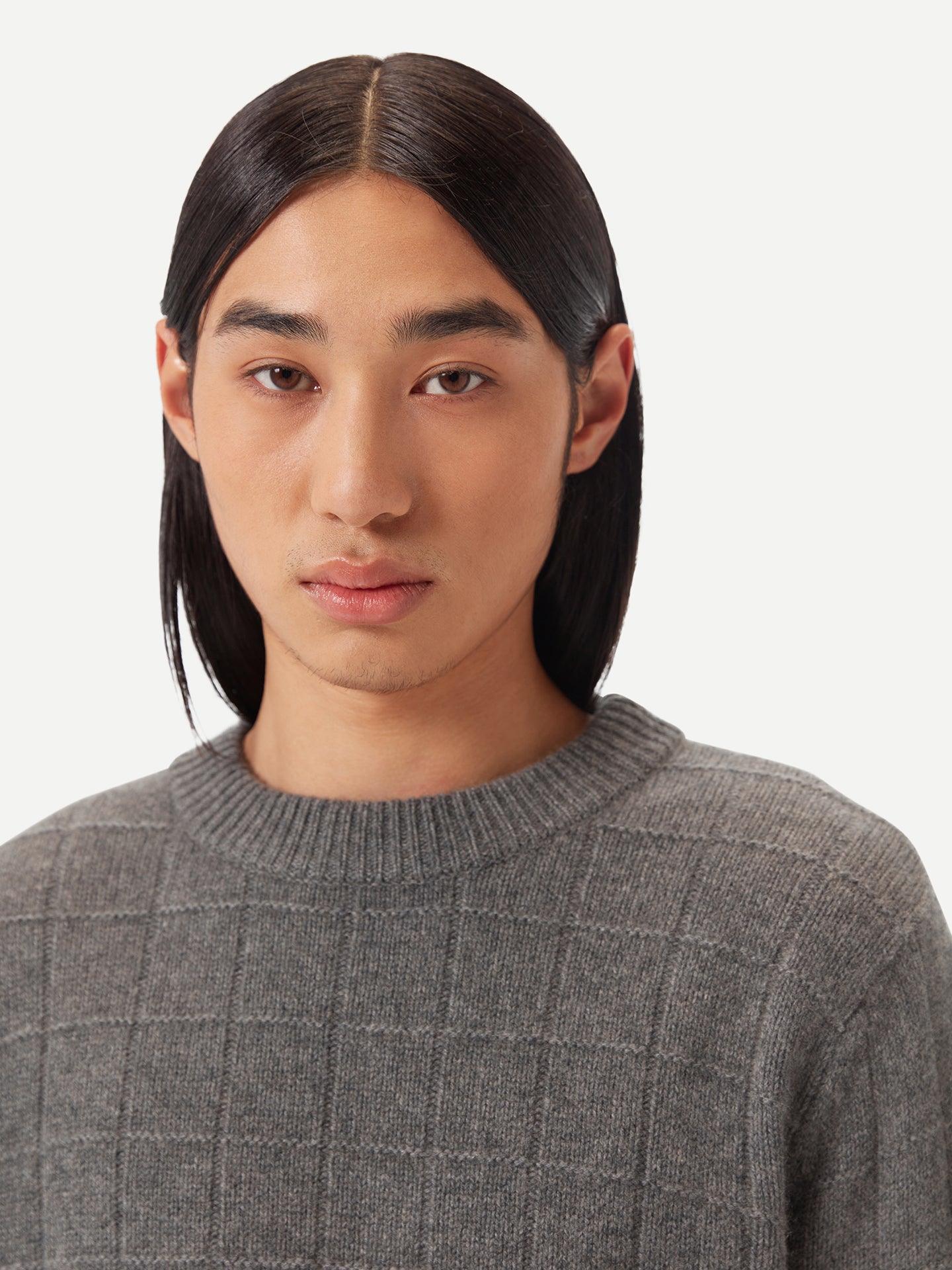 Men's Square-Patterned Cashmere Sweater Dim Gray - Gobi Cashmere