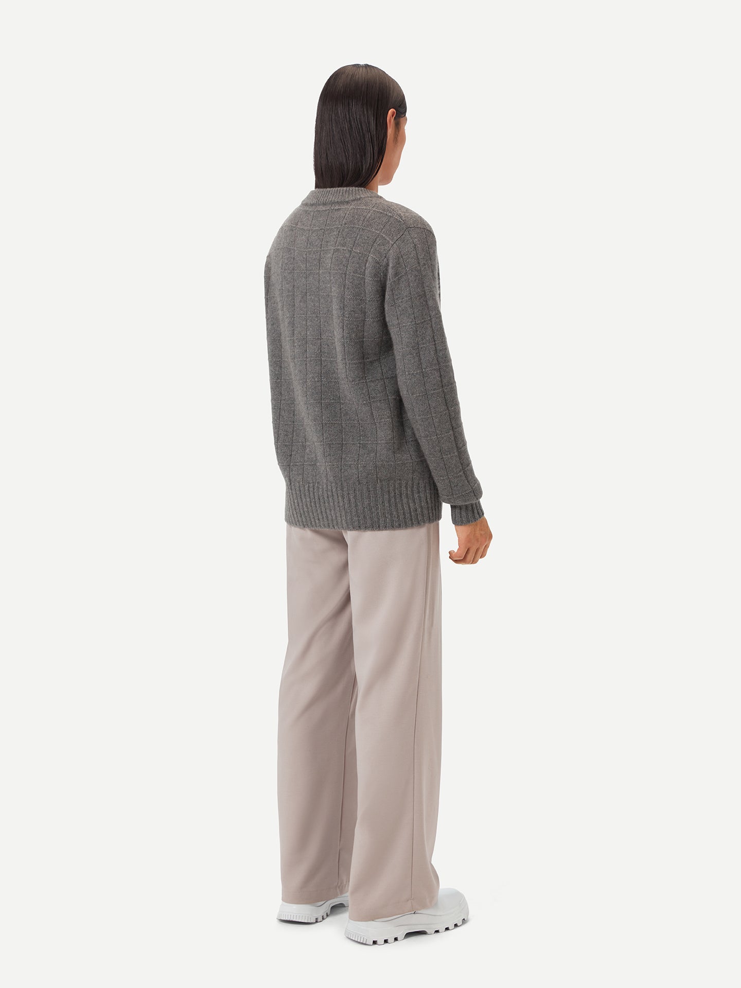 Men's Square-Patterned Cashmere Sweater Dim Gray - Gobi Cashmere
