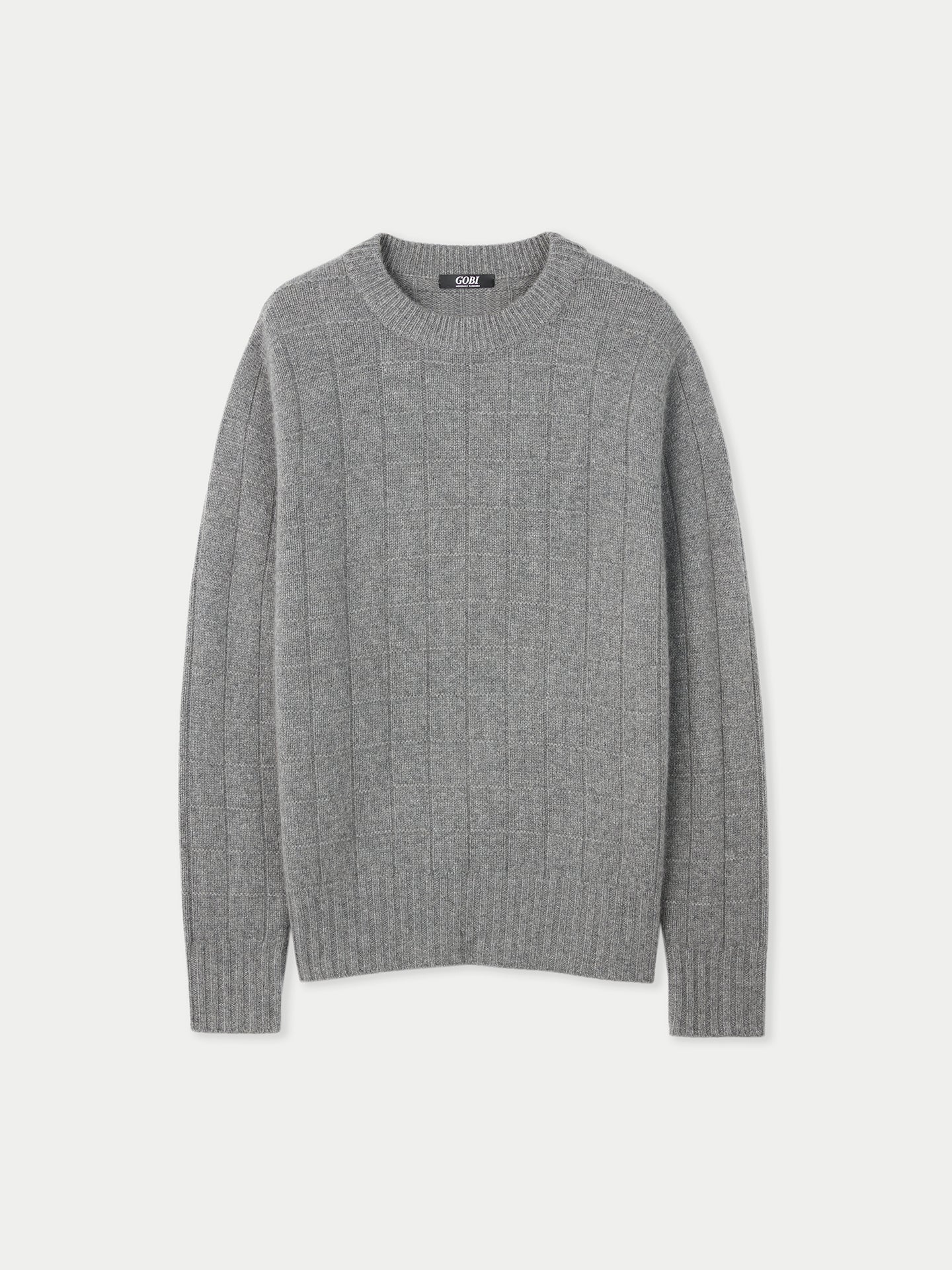 Men's Square-Patterned Cashmere Sweater Dim Gray - Gobi Cashmere