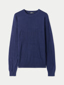 A navy blue lightweight silk cashmere textured sweater. #color_navy-blazer