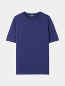 A navy blue men's t-shirt made from a cotton, silk, and cashmere blend. #color_navy
