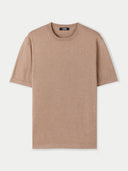 A beige men's cotton silk cashmere blend t-shirt with short sleeves and a round neckline. #color_timber-wolf