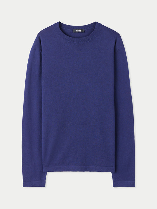 Men's Crewneck Cotton Silk Cashmere Blend Sweater Navy - Gobi Cashmere