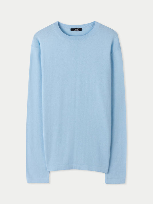 Men's Crewneck Cotton Silk Cashmere Blend Sweater Aquamarine - Gobi Cashmere