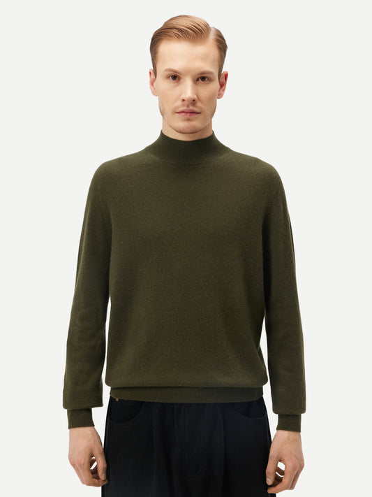 Men's Cashmere Mock Neck Sweater Capulet Olive - Gobi Cashmere