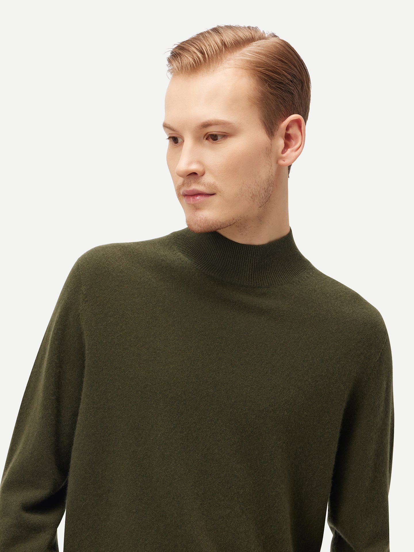 Men's Cashmere Mock Neck Sweater Capulet Olive - Gobi Cashmere