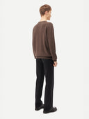 back view of a brown V-neck sweater  #color_cocoa