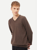 front view of a brown V-neck sweater  #color_cocoa