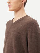 close up of a brown V-neck sweater  #color_cocoa