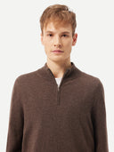 close up of a brown half-zip sweater with mock neck #color_cocoa