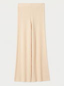 A pair of wide-leg ribbed knit pants in a light cream or pale peach-beige color, shown flat against a light gray background.