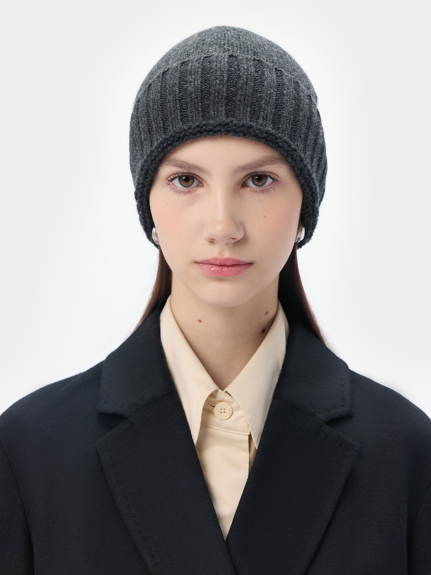 Unisex Cashmere Basic Beanie Charcoal  - Gobi Cashmere