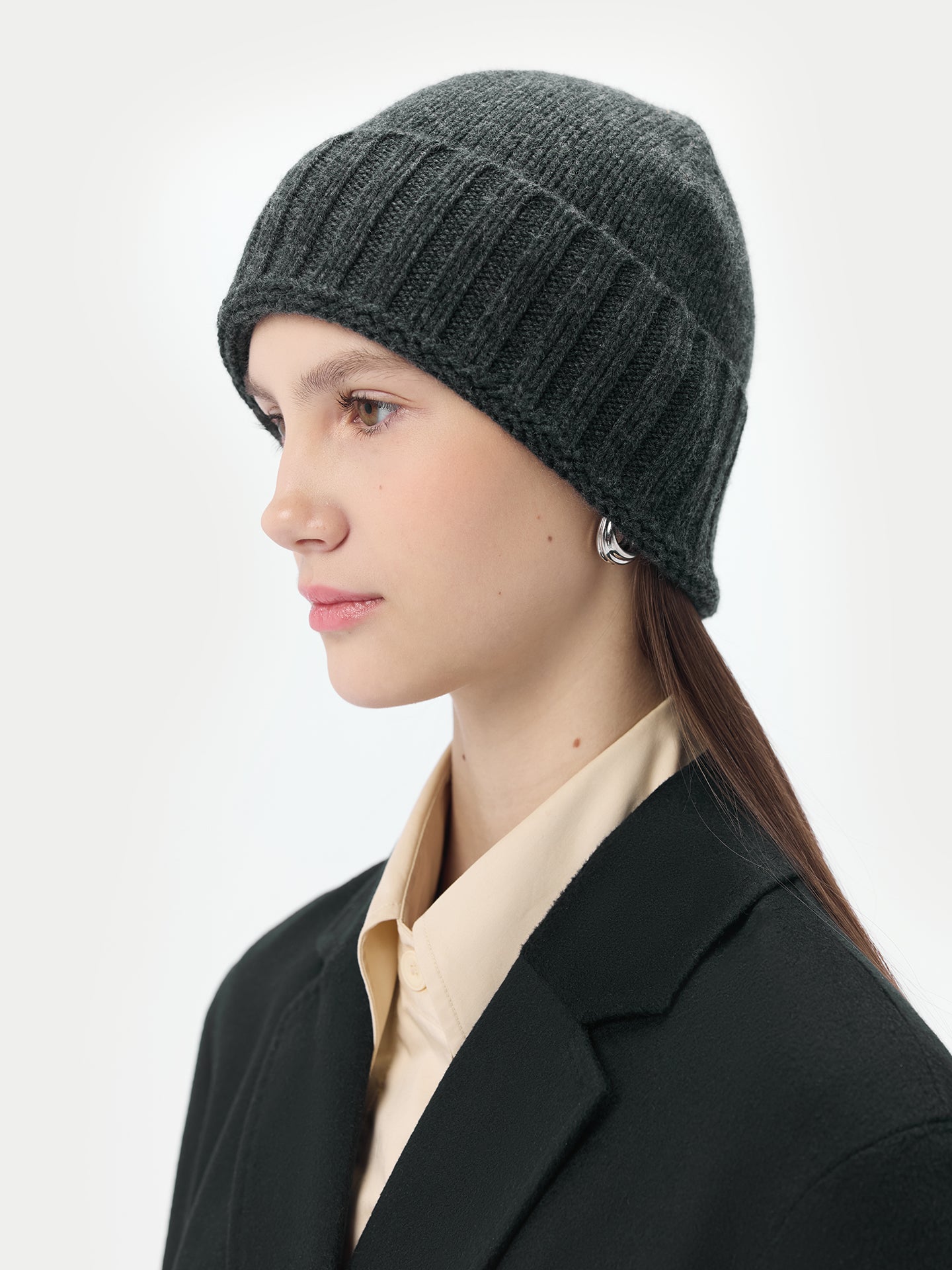 Unisex Cashmere Basic Beanie Charcoal  - Gobi Cashmere