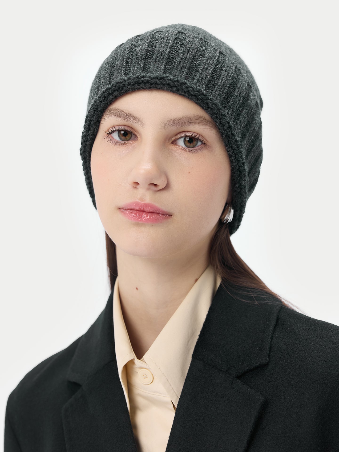 Unisex Cashmere Basic Beanie Charcoal  - Gobi Cashmere