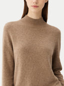 close up of a Brown turtleneck sweater worn by a person on a white background #color_taupe