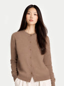 Organic Color Essential Cashmere Crewneck Cardigan Taupe - Gobi Cashmere #color_taupe