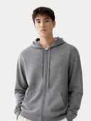The photo has been enlarged. Man wearing a gray hoodie against a plain background #color_dim-gray