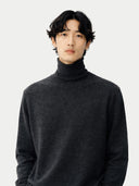 Man wearing a dark gray turtleneck sweater against a white background #color_charcoal