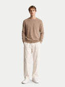Men's Crewneck Cotton Silk Cashmere Blend Sweater Timber Wolf - Gobi Cashmere #color_timber-wolf