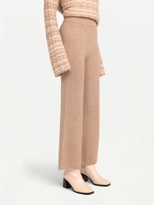 Women's Organic Colour Cashmere Rib-Knit Flare Pants Warm Grey - Gobi Cashmere