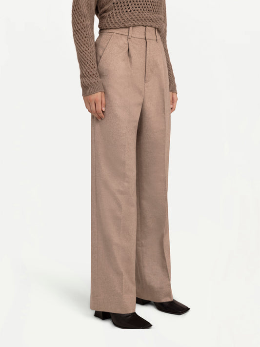 Women's Belted Cashmere Wide-Leg Pants Taupe - Gobi Cashmere