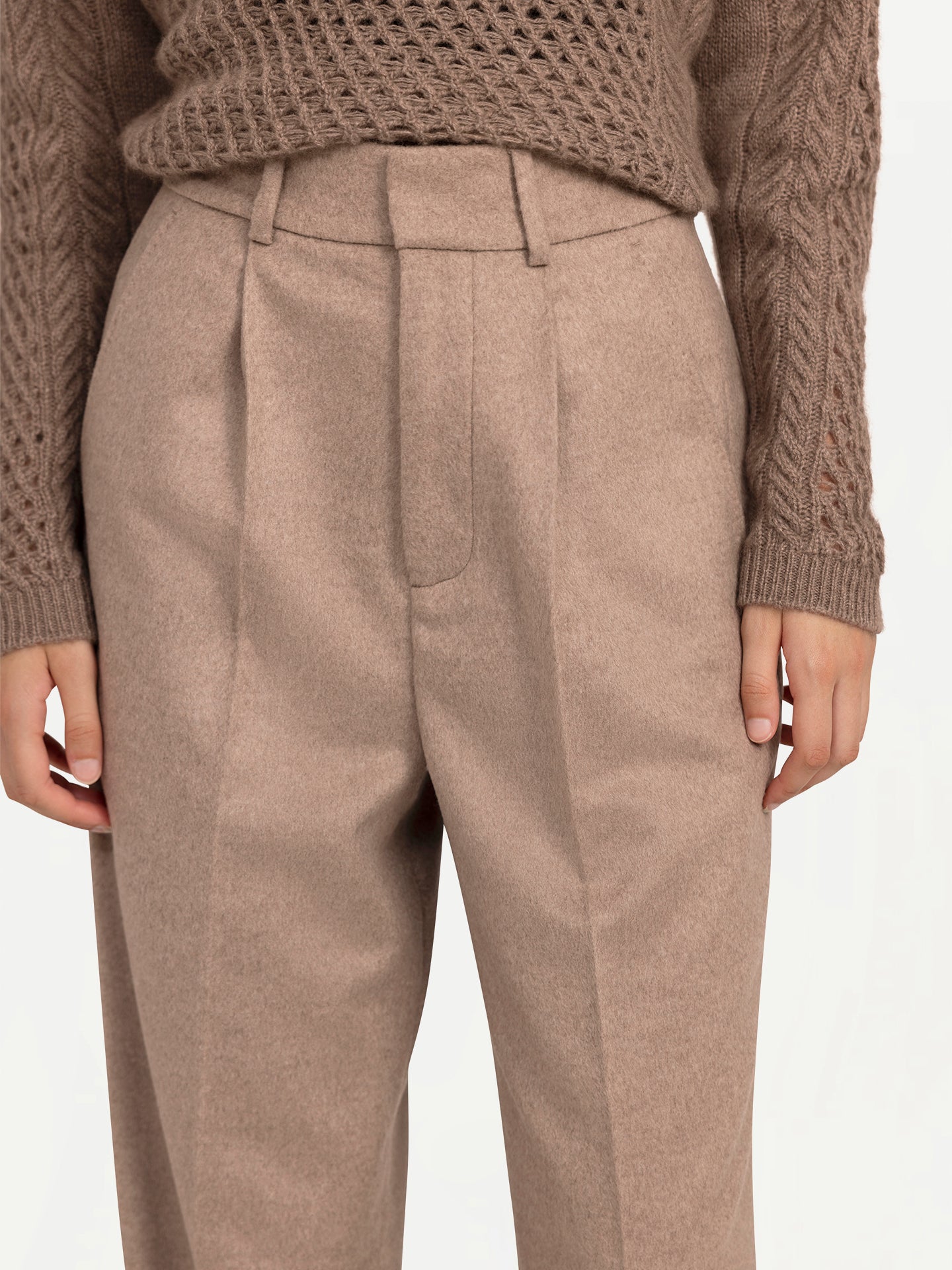 Women's Belted Cashmere Wide-Leg Pants Taupe - Gobi Cashmere