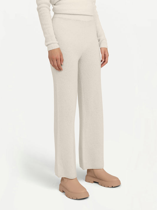 Women's Organic Colour Cashmere Rib-Knit Flare Pants Off White - Gobi Cashmere