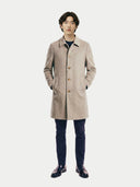 Model wearing the Natural Color Single-Breasted Cashmere Coat in Taupe, full-length front view