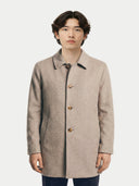 Model wearing the Natural Color Single-Breasted Cashmere Coat in Taupe, front view