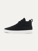 side view of a black high-top sneaker, white rubber sole #color_black