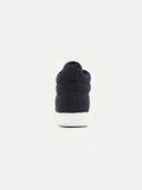 back view of a black high top cashmere sneaker, white sole #color_black