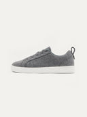 side view of a gray sneakers with white rubber sole #color_stone-gray
