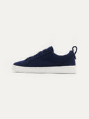 side view of a navy cashmere sneakers with matching navy laces, white rubber soles #color_navy