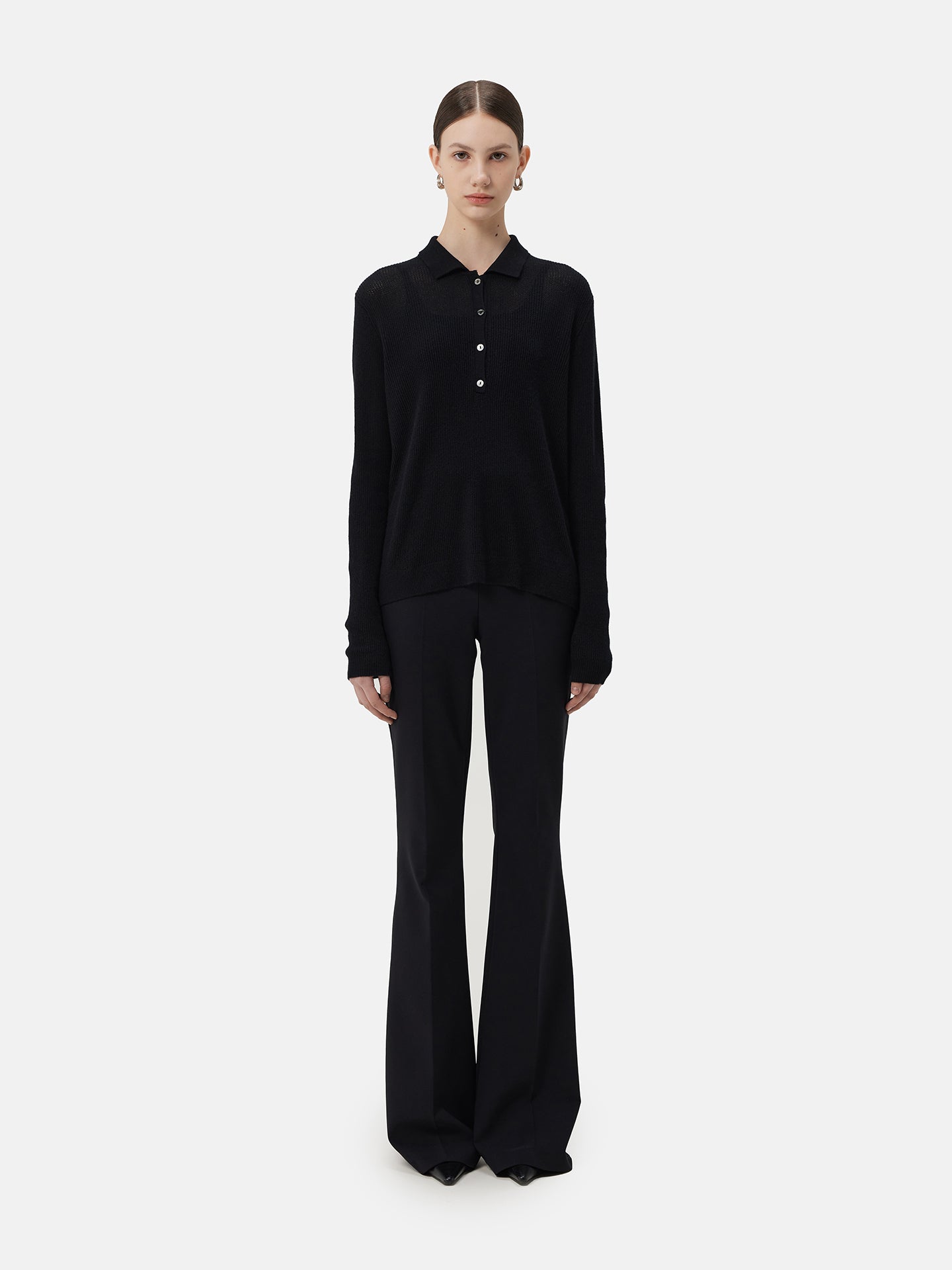 Women's Cashmere Polo Black - Gobi Cashmere