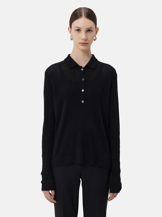 Women's Cashmere Polo Black - Gobi Cashmere
