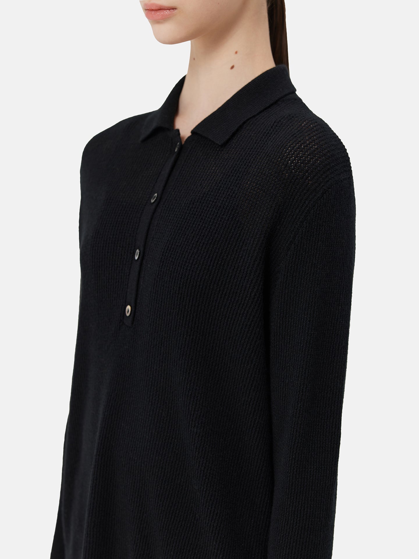 Women's Cashmere Polo Black - Gobi Cashmere