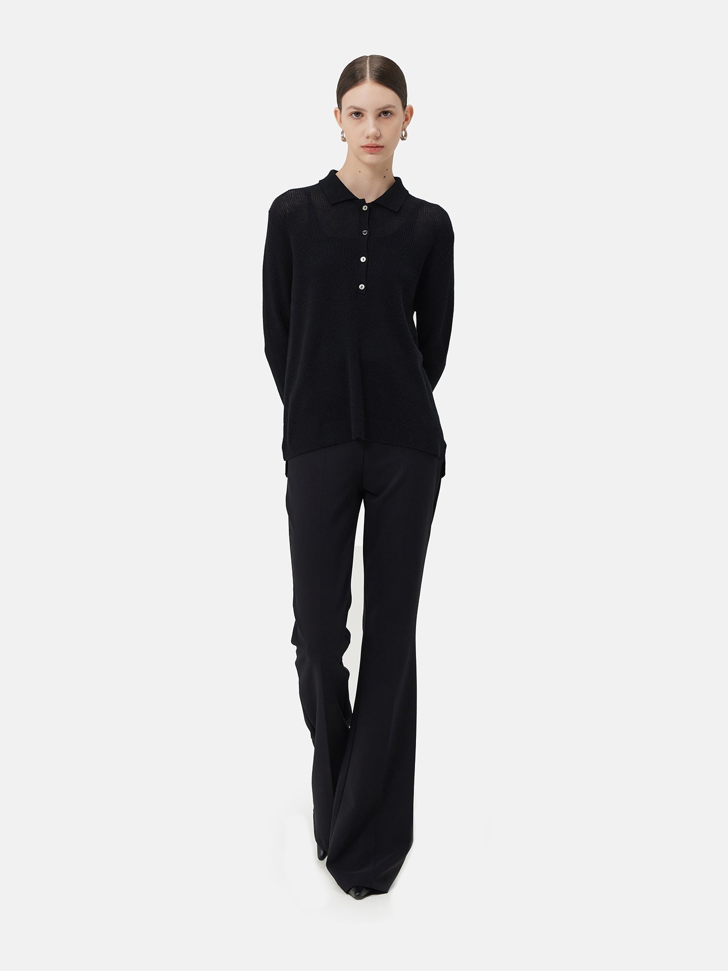 Women's Cashmere Polo Black - Gobi Cashmere