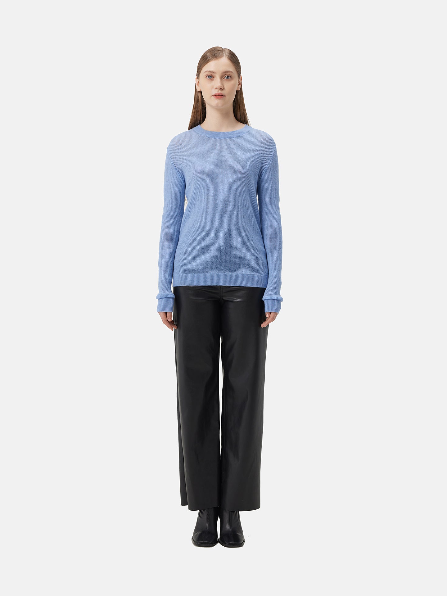 Ajour-Knit Cashmere Crewneck Sweater