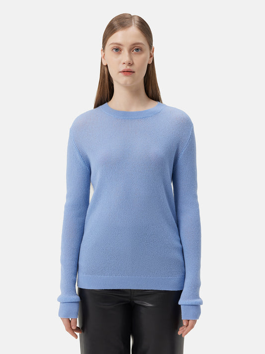 Ajour-Knit Cashmere Crewneck Sweater