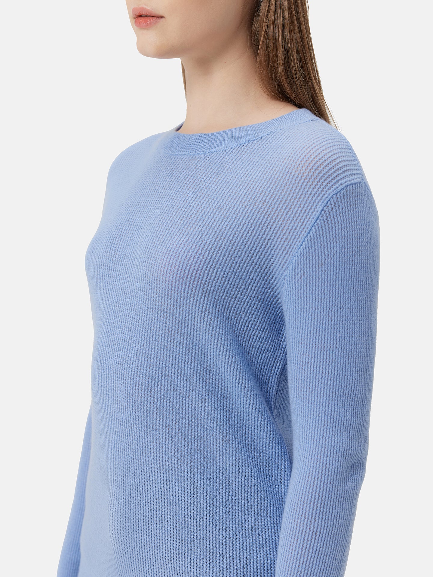 Ajour-Knit Cashmere Crewneck Sweater