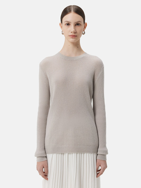 Women's Ajour-Knit Cashmere Crewneck Sweater Wind Chime- Gobi Cashmere