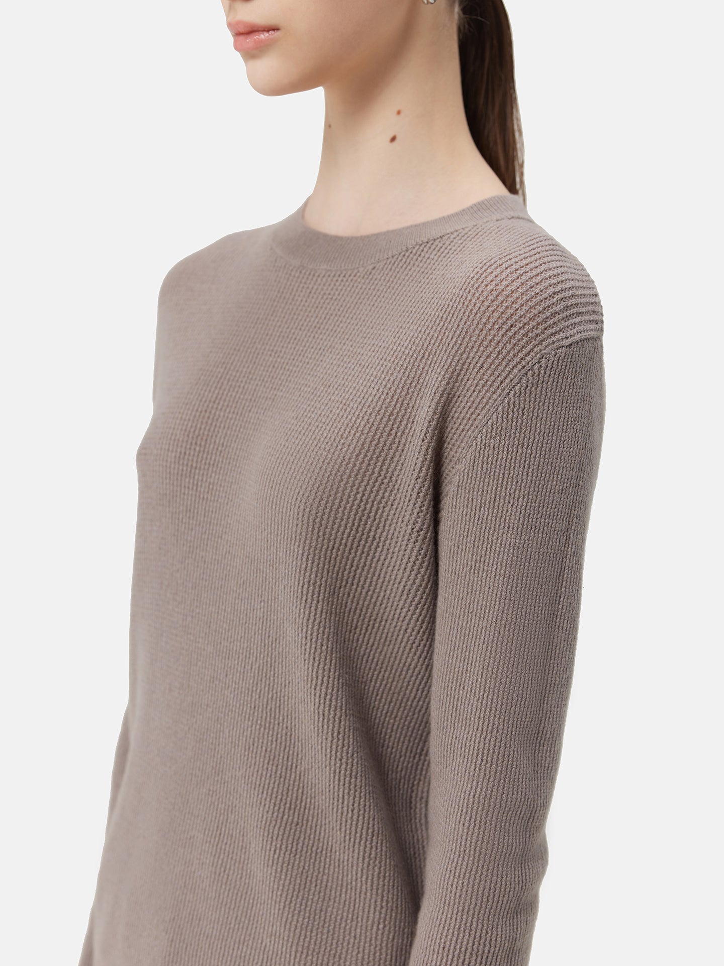 Ajour-Knit Cashmere Crewneck Sweater