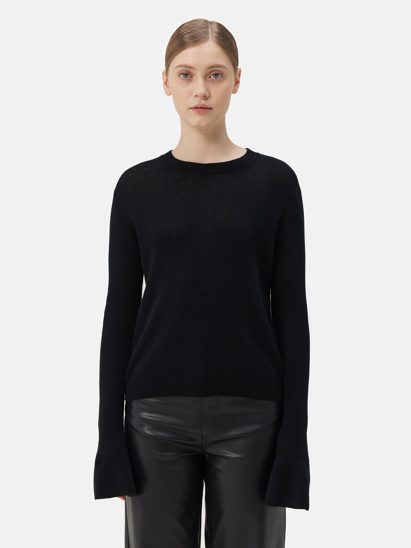 Women's Cashmere Bell-Sleeve Sweater Black - Gobi Cashmere