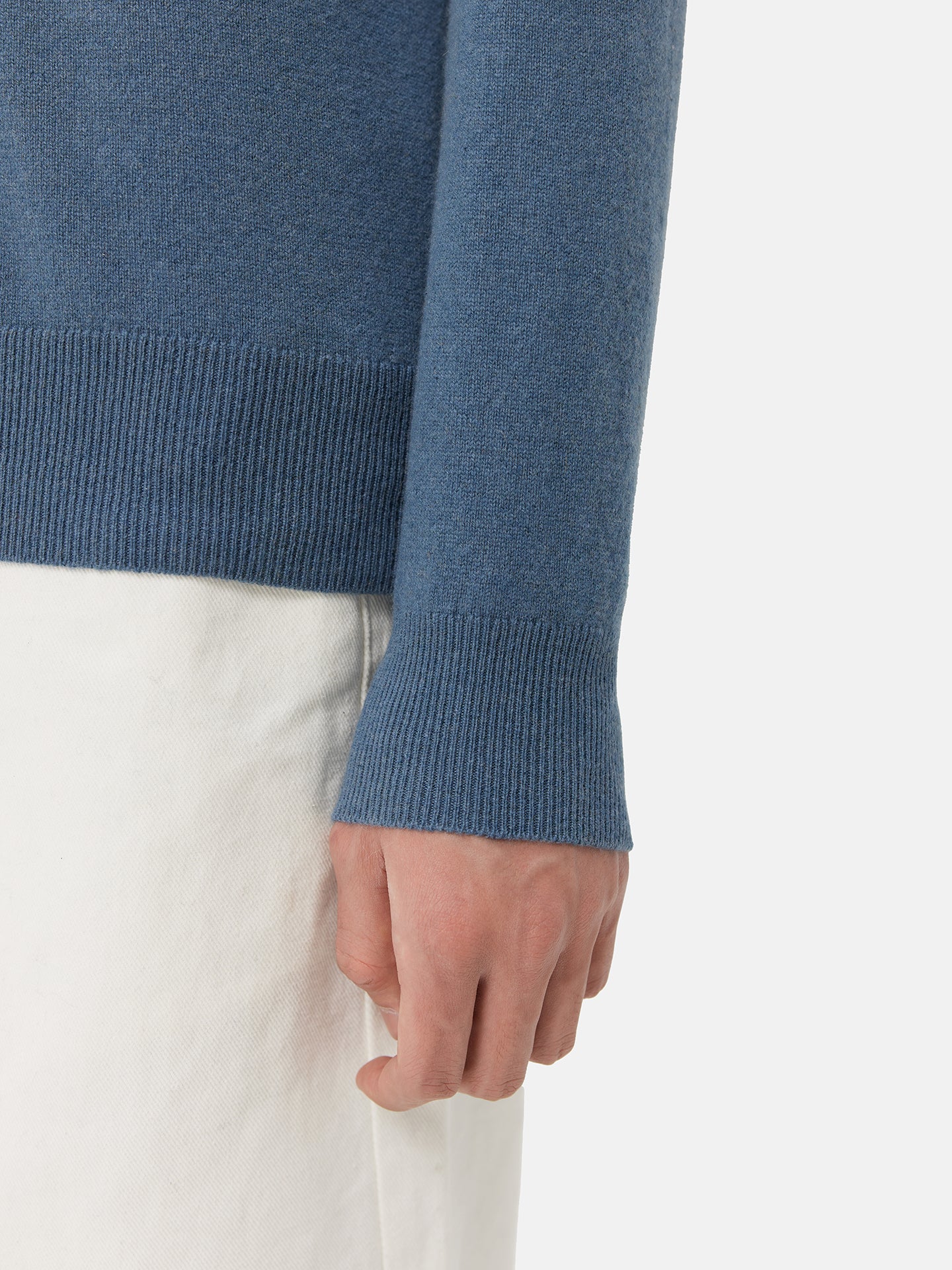 Men's Double-Neckline Cashmere Sweater China Blue - Gobi Cashmere
