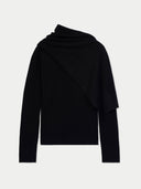 Black long-sleeve sweater with a scarf on a light gray background #color_black